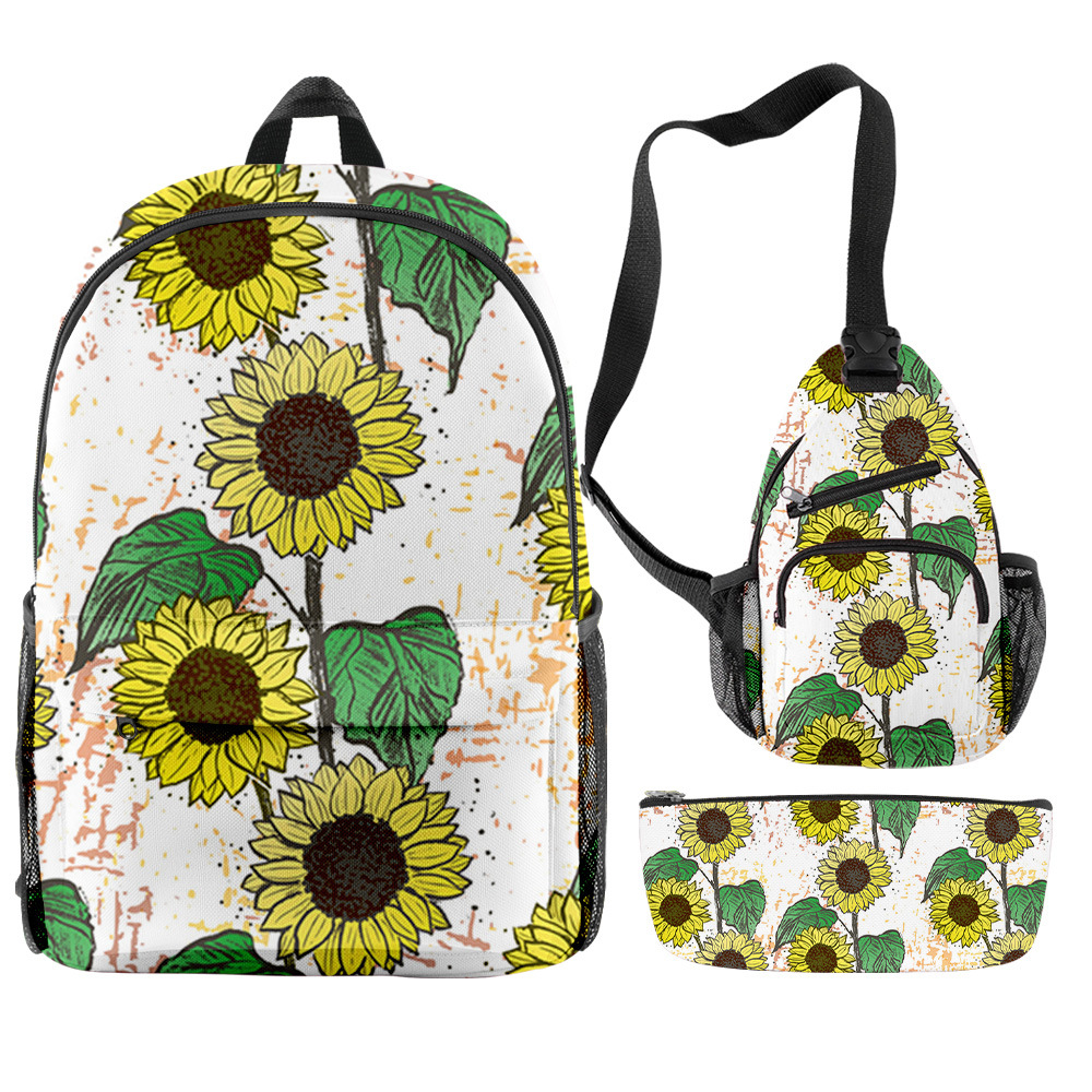 फैशन अनुकूलित सूरजमुखी मुद्रित निविड़ अंधकार यात्रा बैग सेट